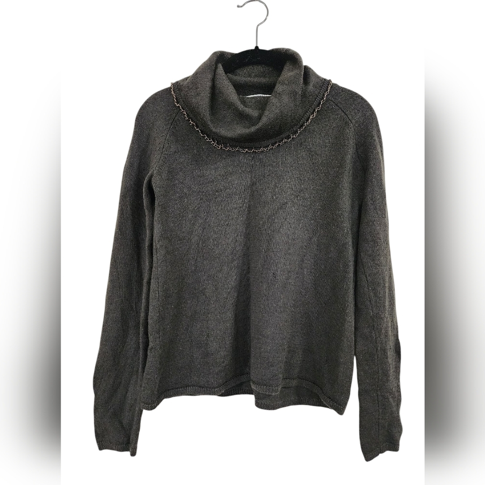 PENDELTON merino wool sweater, gray/green, cowl neck, size M
